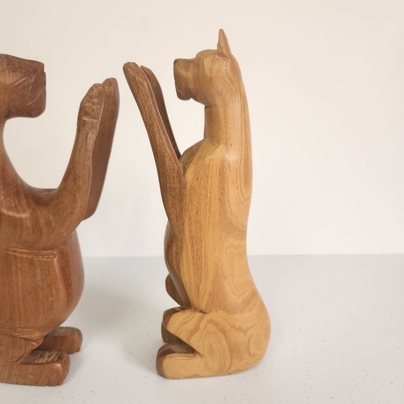 Vintage Wood Cats His Hers Carved Sculpture Eclectic Boho Carving Cat Lady - Picture 3 of 8